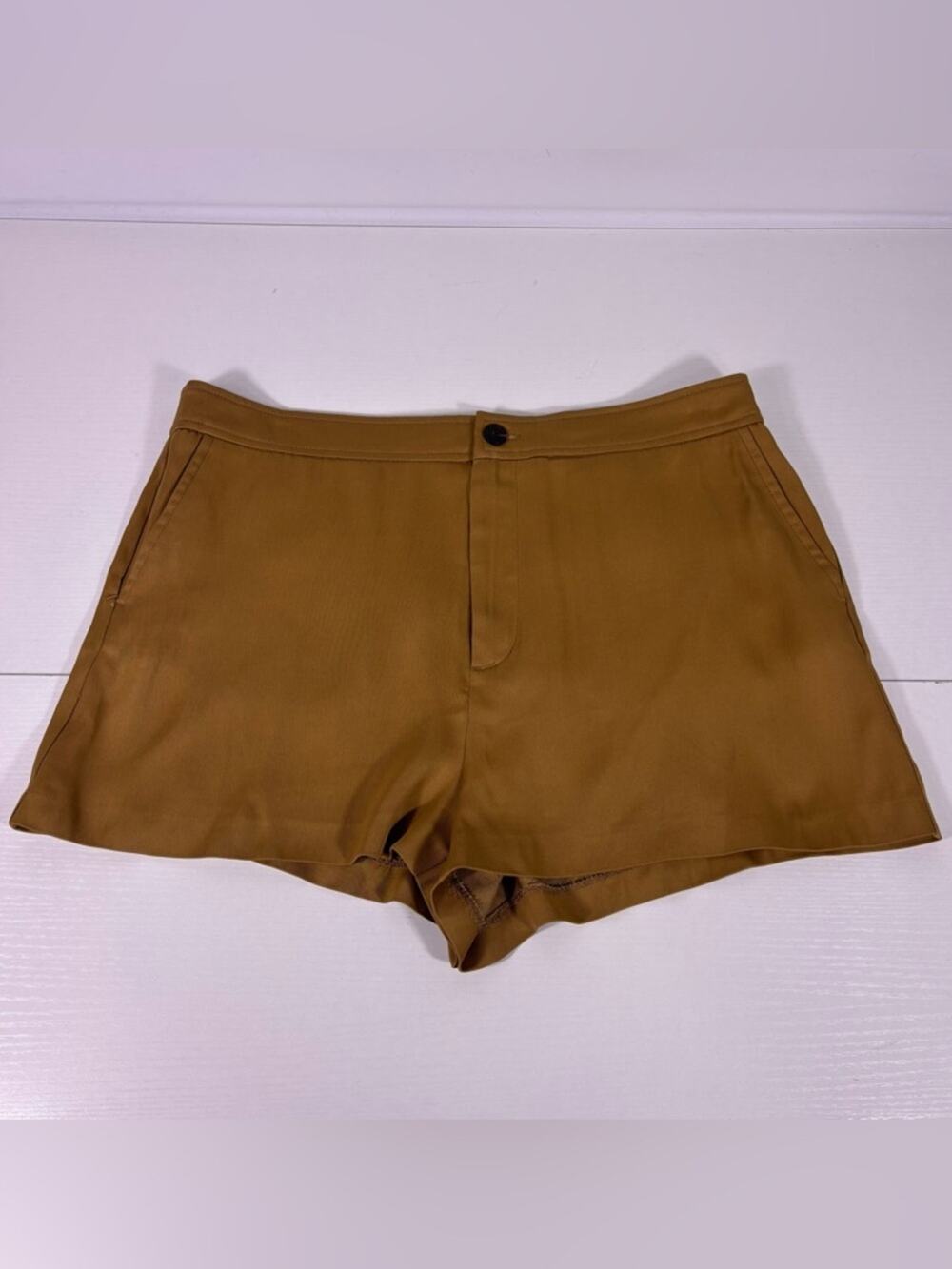 NWT Zara High Waist Tailored Shorts in Mustard Brown Size XL 1306